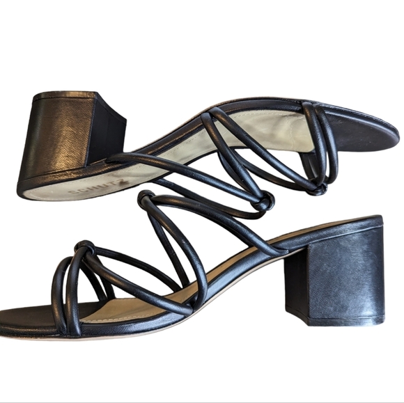 SCHUTZ Princey Strappy Sandal, Black Knotted,  Block Heel Slide, Size 10.5 - Picture 5 of 10